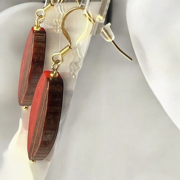 Reimagined Wood Gold Tone Lariat Bracelet and Earring Set - Picture 6 of 7